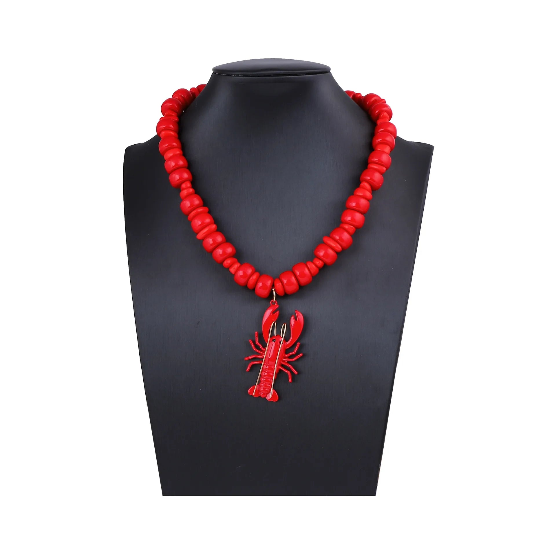 Fashion Beach Ocean Vacation Style Alloy Spray Painted Lobster Pendant Bead Necklace