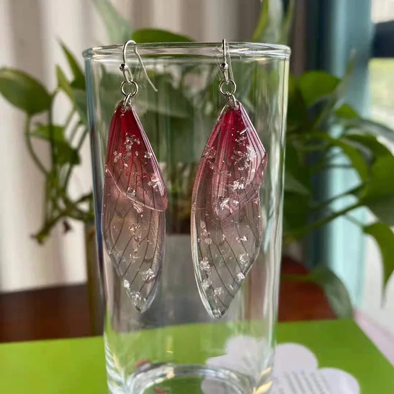 Minar Fairy Clear Gradient Resin Simulation Wings Butterfly Rhinestone Flake Long Dangle Earrings for Women Casual Party Jewelry