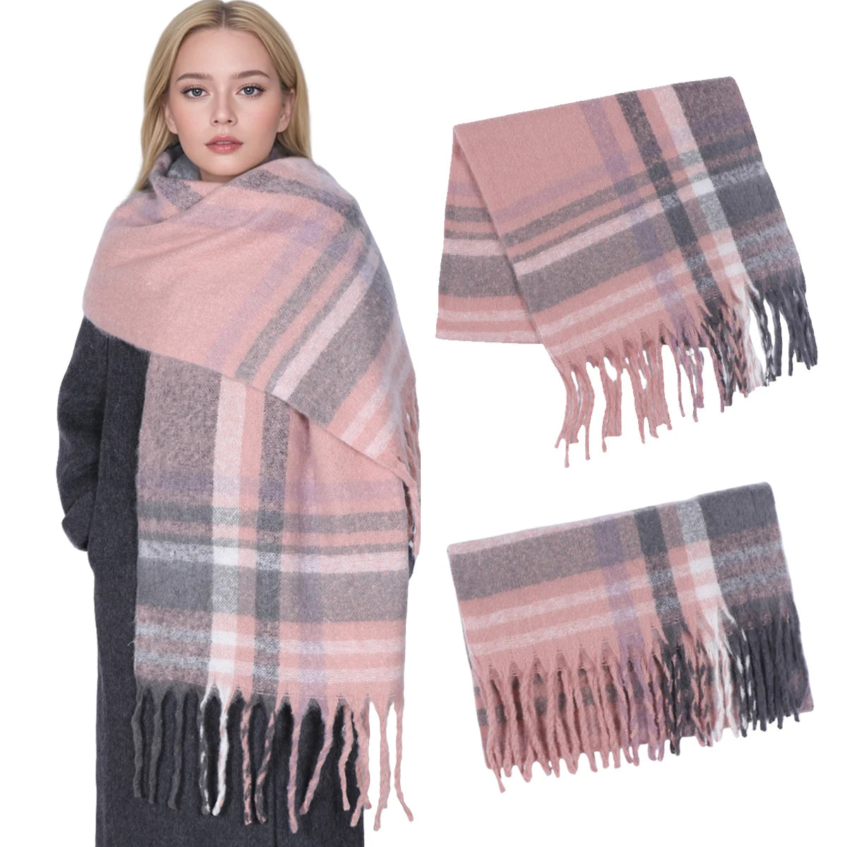 Winter Thick Stripe Cashmere Scarf for Woman Men Fashion Pashmina Large Tassel Shawls Wraps Soft Bufanda Warm Muffler Scarves