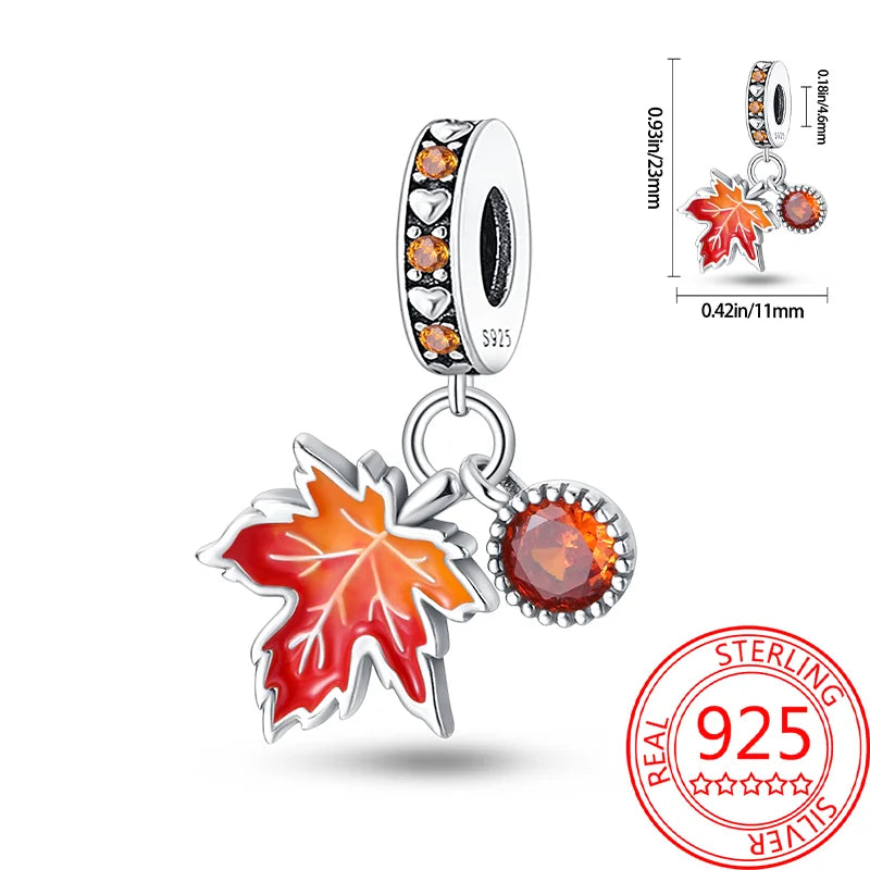 925 Sterling Silver Charm Green Monstera Leaves Charm Fit Bracelet Original Charm Bead for Women Jewelry DIY Making Fine Gift