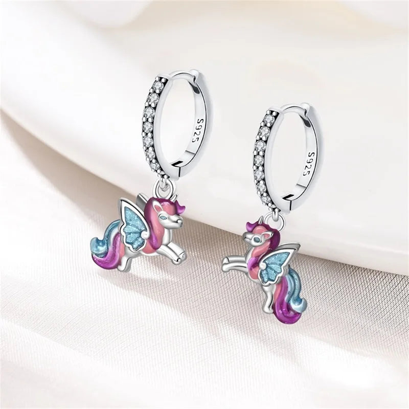 Classic Earrings For Women Girls 925 Silver Sparkling Four Leaf Clover Dragonfly Bees Double Hoop Earrings Luxury Party Jewelry
