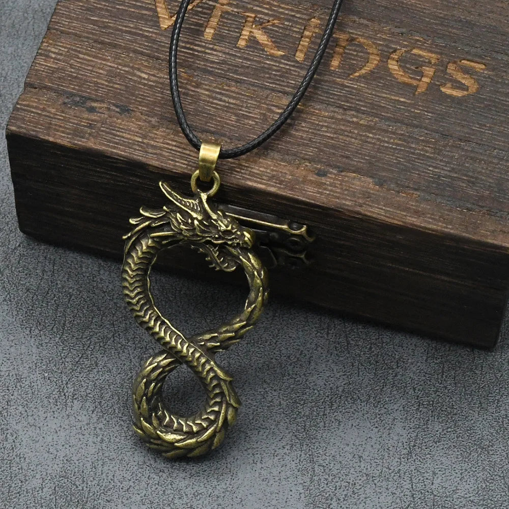 Retro Ouroboros Dragon Pendant Motorcycle Party Punk Articulated Snake Necklace Party Men Women Gift Jewelry