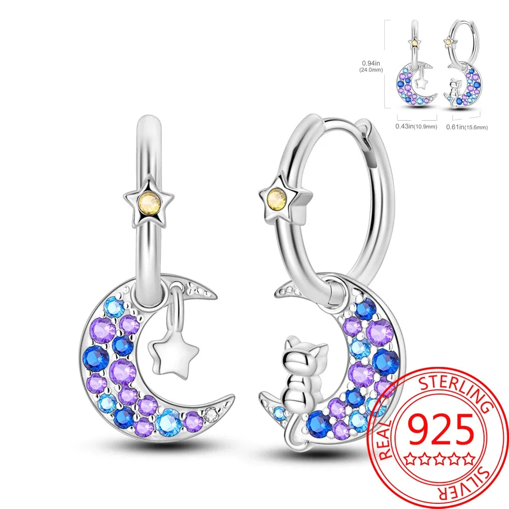 Ear Ring Series 925 Sterling Silver Star Moon Unicorn Tulip Flower Butterfly Bee Geometry Earrings Ladies Pairing with Jewelry