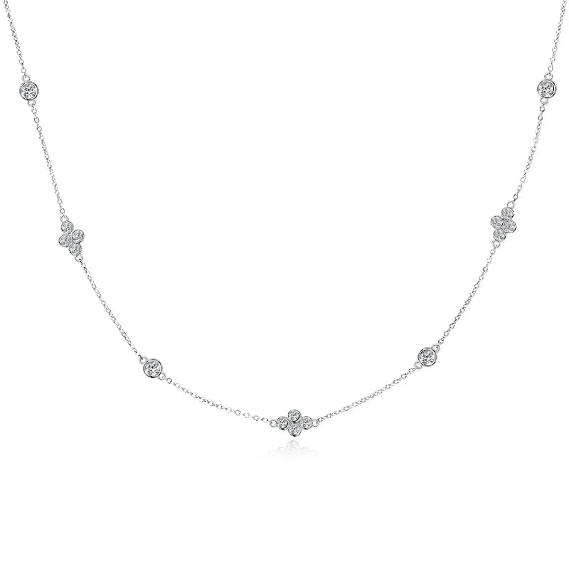 OXTAO 3mm Moissanite Necklaces For Women Fashion Collarbone Chain 925 Sterling Silver Girlfriend Birthday Fine Jewelry Gift