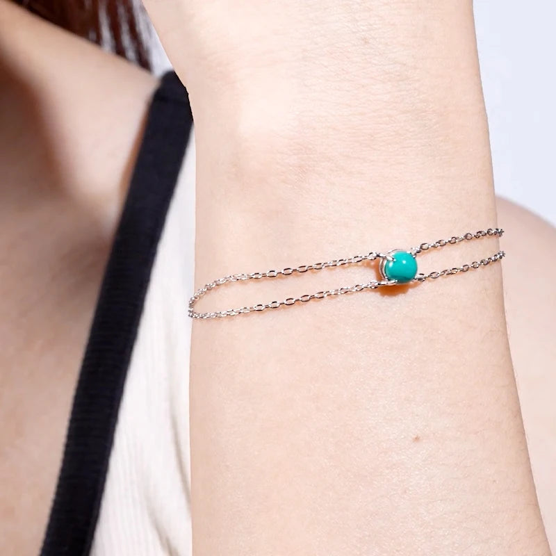 Fashion Women's Single Stone Double Chain Bracelet 6.5mm Round Month Birthday Stone Bracelet 925 Sterling Silver Jewelry Gift