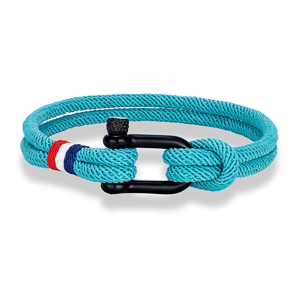 MKENDN Stainless Steel U-Shape Shackle Buckle Bracelet Men Women Handmade Woven Double-Layer Design France Flag Couple Jewelry