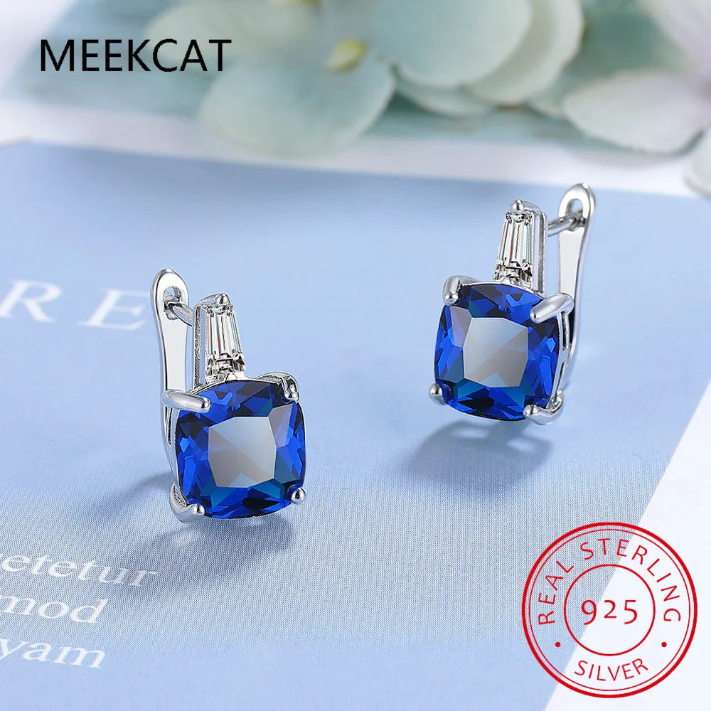Boucles d'oreilles créoles en argent sterling 925 et améthyste véritable taille coussin, pour femme. Bijou carré tendance en pierre précieuse, cadeau d'anniversaire.