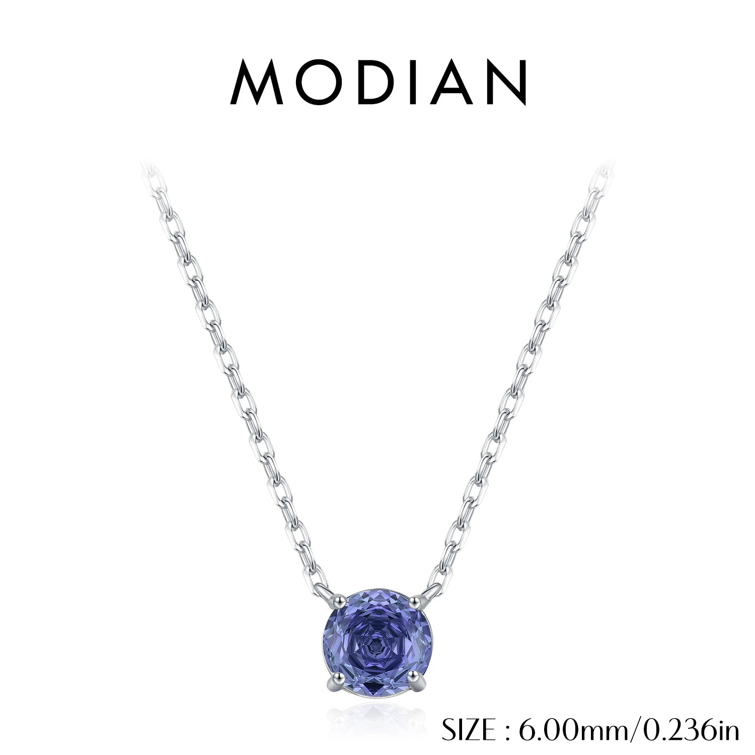 MODIAN 925 Sterling Silver Fashion Sparkling Round Rose Cut Tanzanite Color CZ Pendant Necklaces For Women Fine Jewelry