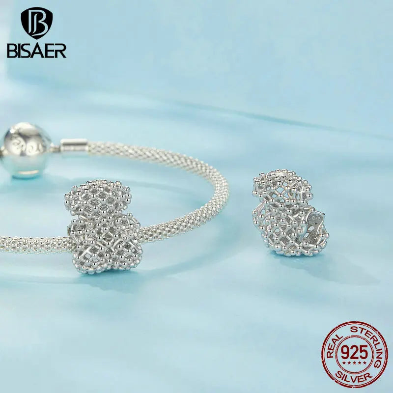 BISAER 925 Argent Sterling Ange Gardien Charm Perle Tulipe Coeur Clé Noeud Bouchon Pendentif Fit Femmes DIY Bracelet Bijoux Cadeau