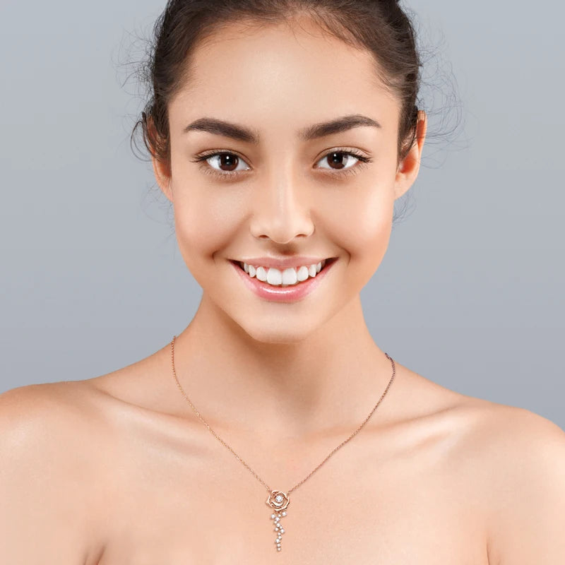 OXTAO Rose Moissanite Jewelry Set 925 Sterling Silver Retro Classic Rose Gold Pendant Necklace Boutique Jewelry Gift with Certif