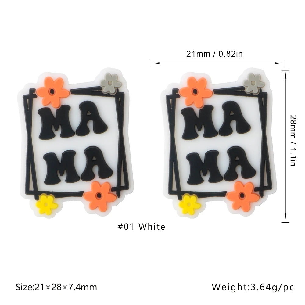 Lot de 5 ou 10 perles en silicone MOM pour la fabrication de bijoux, colliers, bracelets, accessoires de bijouterie