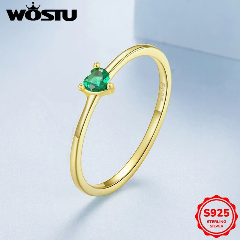 WOSTU 925 Sterling Silver Solitaire Heart Ring For Women Dazzling Clear CZ Finger Rings Engagement Wedding Party Jewelry Gift