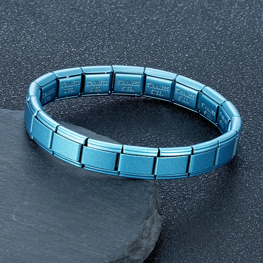 MKENDN New Women Men Jewelry DIY 9MM Width Italian Elastic Charm Bracelet Matte Solid Color Stainless Steel Fashion Bangle