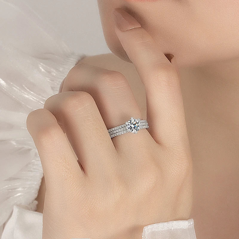 PERFANY 1CT Moissanite Ring for Women S925 Sterling Silver Wedding Jewelry Lab Diamond Set Bridal Accessories