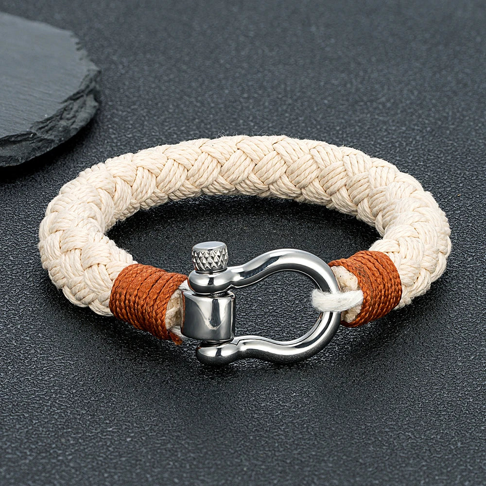MKENDN Navy Style Wide Rope Bracelet Luxury Men Stainless Steel Shackle Buckle Wrap Bangles Handmade Jewelry Gift