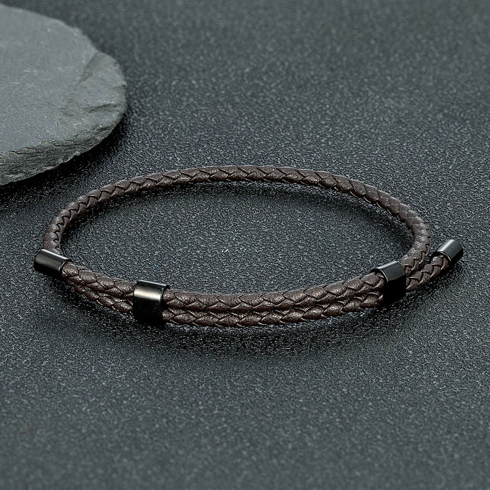 MKENDN Simple Style Men Titanium Steel Bracelet 3mm Red Leather Braided Rope Women High Quality Adjustable Charm Jewelry