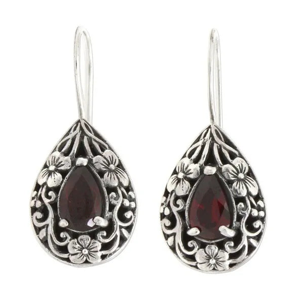 Natural Ruby Earrings for Women 925 Silver Water Drop Pear Earrings Carved Red Topaz Gemstone Garnet Earrings Luxury Jewelry