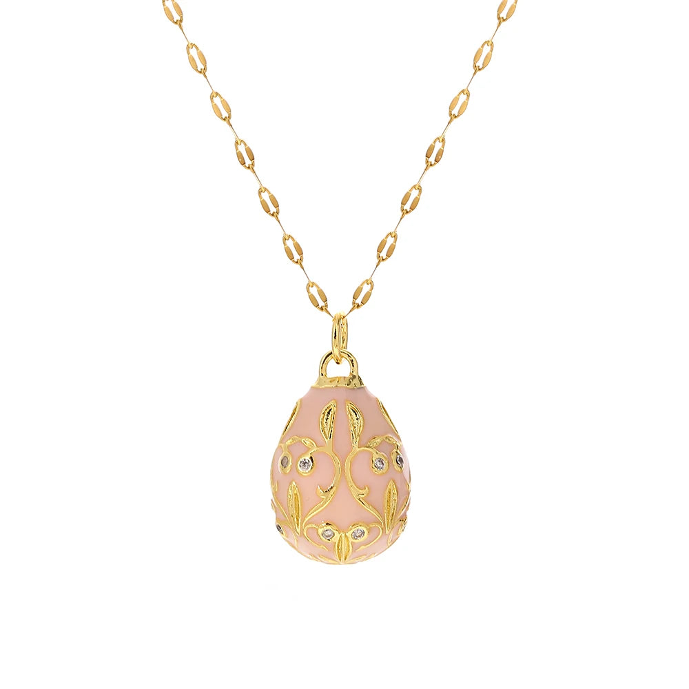 Greatera Colorful Enamel Easter Egg Pendant Necklaces for Women Guilloche Locket Egg Gold Plated Chain Necklaces Party Jewelry