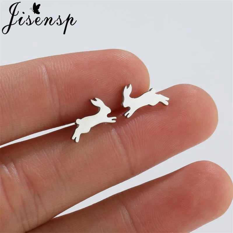 Jisensp Cute Bunny Rabbit Carrot Earrings Animal Stainless Steel Women Earrings Korean Fashion Jewelry for Girlfriend Gift