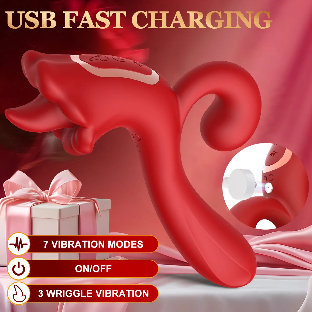 3-in-1-Zungen-Vibrator-Dildo für Frauen, Sexspielzeug für Erwachsene, G-Punkt- und Klitorisstimulator, Nippelmassagegerät, Masturbator, Sexspielzeug ab 18 Jahren