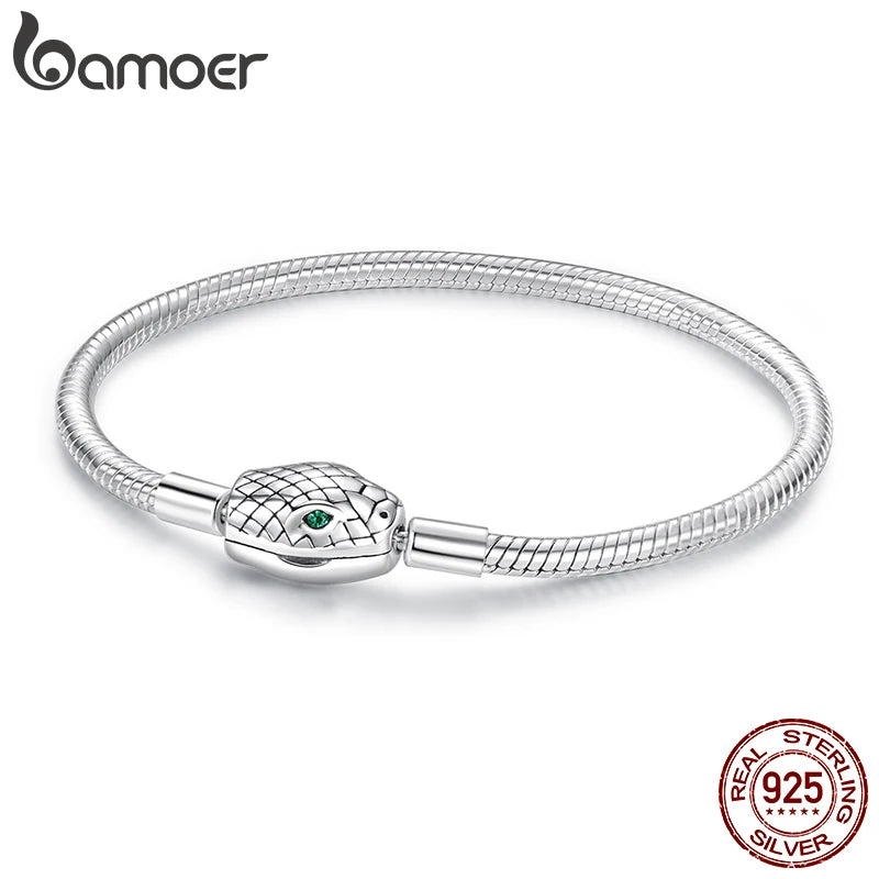 BAMOER 925 Sterling Silver Retro Snake Bone Chain Bracelet with Serpent Head Charm for Women Anniversary Zodiac Birthday Gift