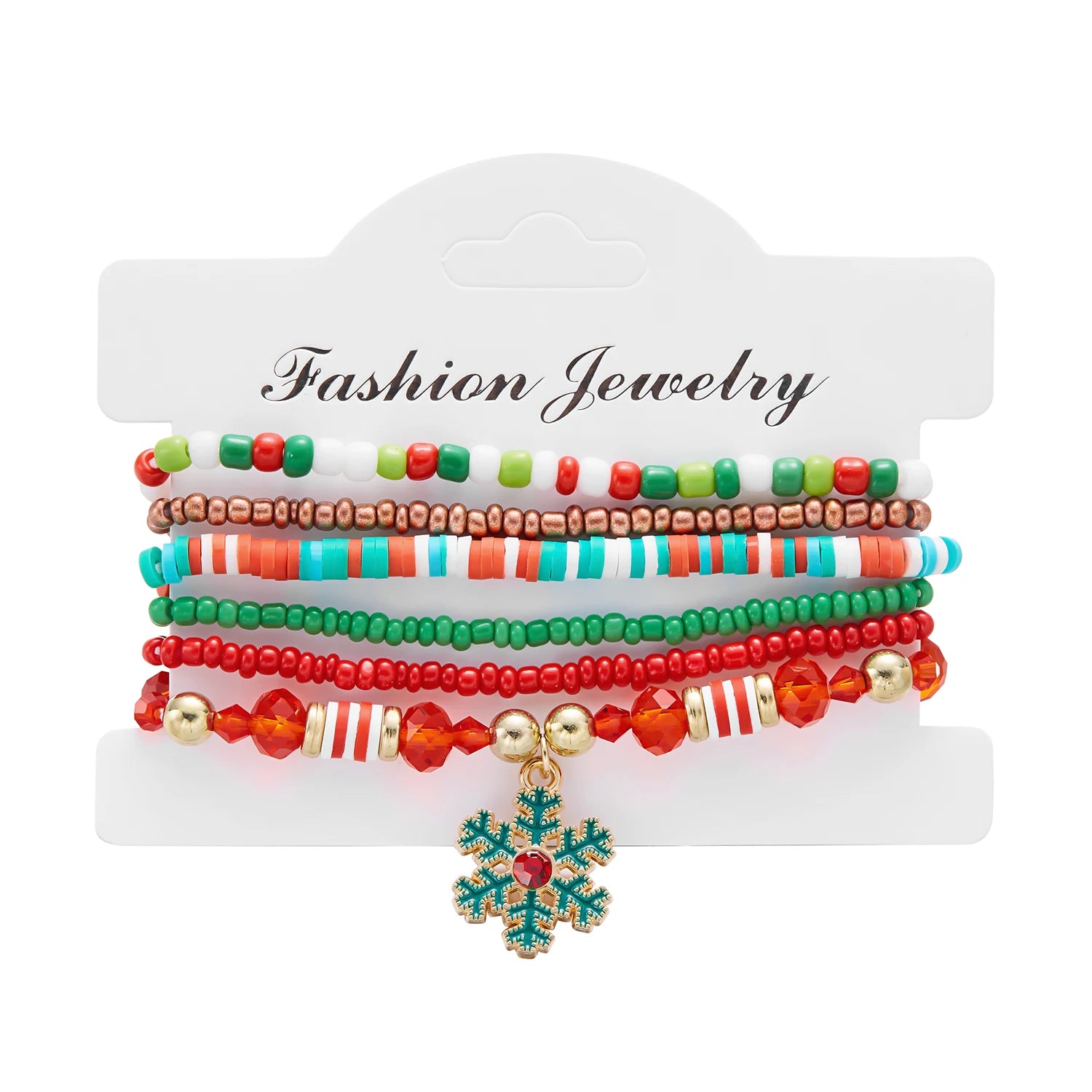 Fröhliche Weihnachten! Buntes Perlenarmband-Set für Damen mit Weihnachtsmann-, Schneemann- und Schneeflockenanhänger – Schmuck für das neue Jahr