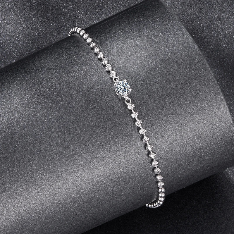 WOSTU 0.3CT Sparkling Moissanite Bead Chain Bracelet For Women , 925 Silver Lab Diamond moissanite Links with GRA Certificate