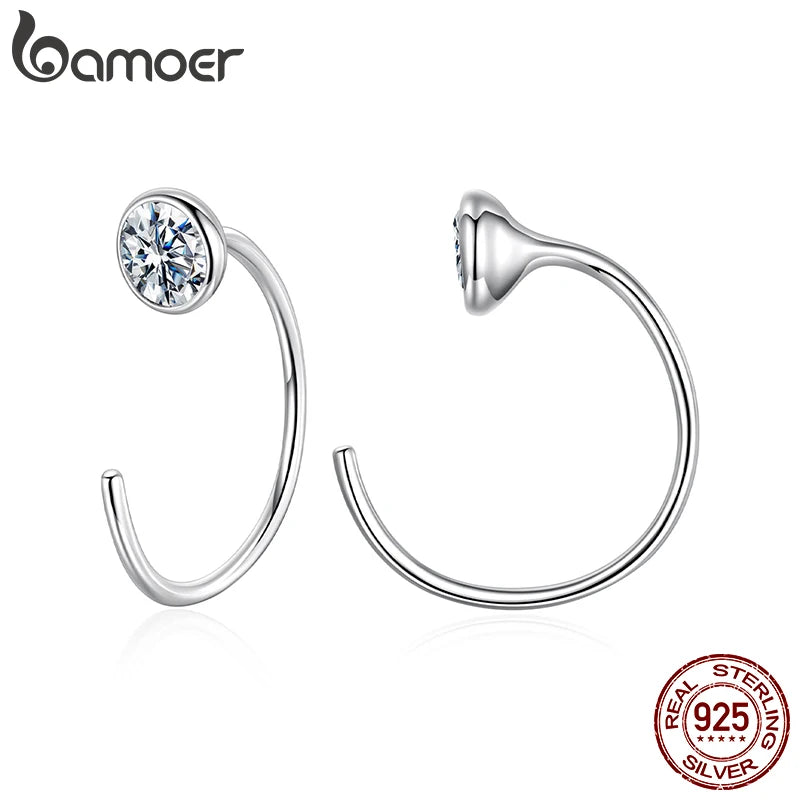 BAMOER Moissanite Hook Earrings VVS1 Lab Diamond 925 Sterling Silver Bezel Setting Earrings for Women Minimalist Jewelry Gift