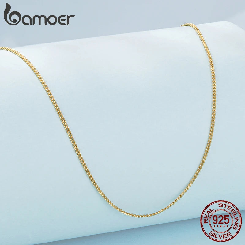 BAMOER Halskette aus massivem Gold über 925er Sterlingsilber für Damen und Mädchen, 1,2 mm Seitenkette, superdünn und robust