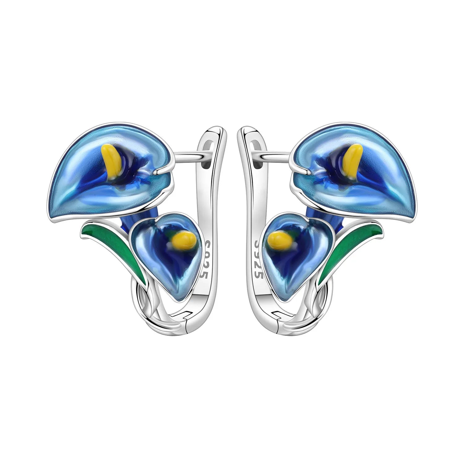 PANPOKI Original 925 Sterling Silver Blue Iris Flower Earrings Women Hoop Earring Anniversary Jewelry Trendy Gifts