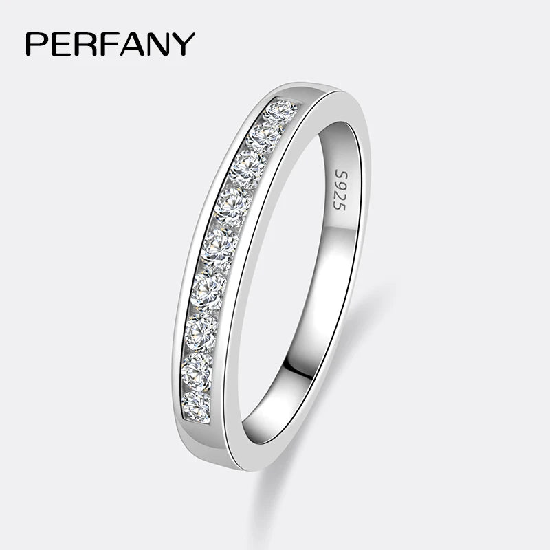 PERFANY 0.27CT Moissanite Ring for Women S925 Pure Silver Plated 18K White Gold Nine Stone Laboratory Diamond Wedding Jewelry