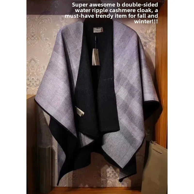 Classic British Style Double-Sided Wool Plaid Scarf Women's Warm Versatile Large Shawl Autumn Winter Tweed Jacket