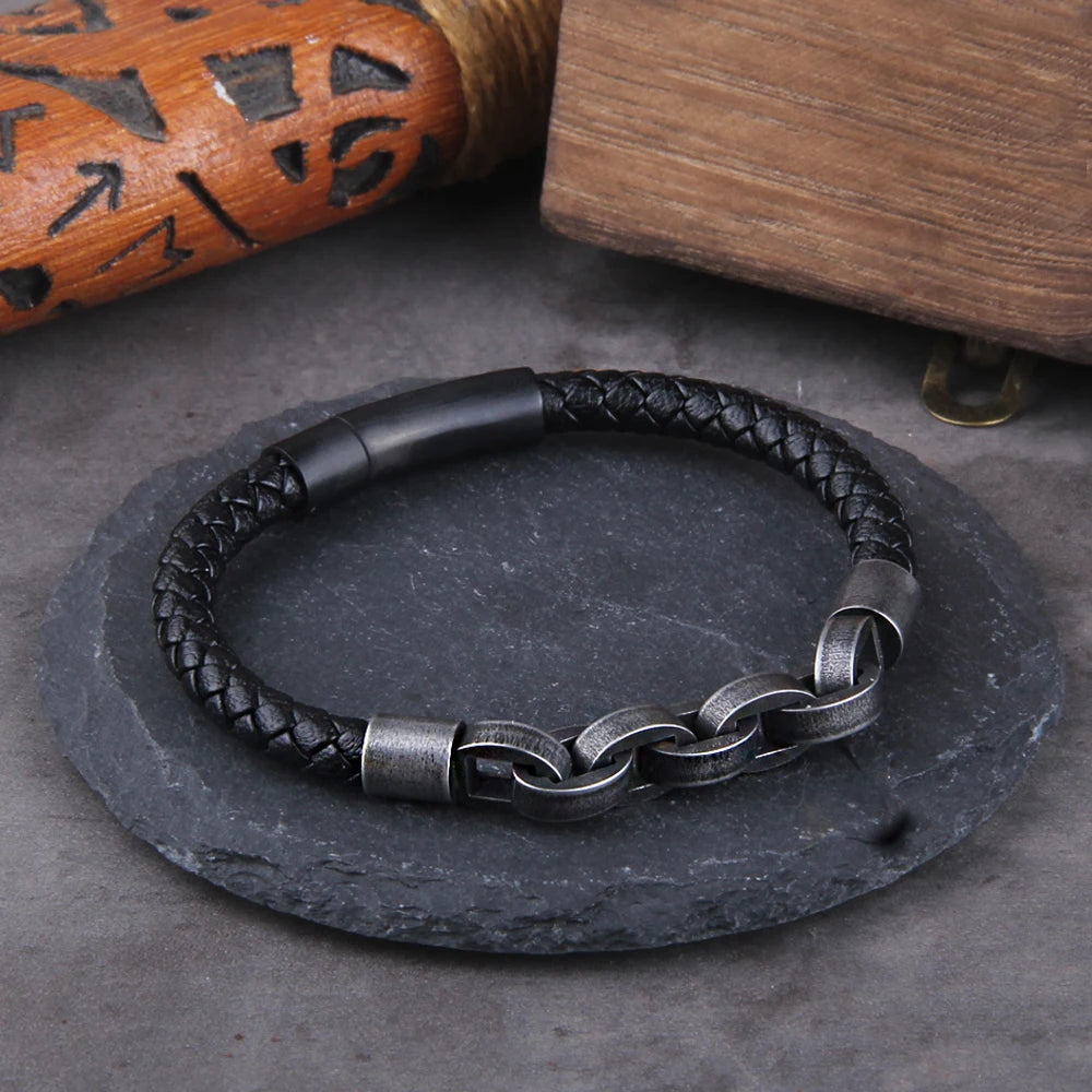 Genuine Leather Bracelet Infinity Shape Special Popular Pattern Men's Bracelet for Men Stainless Steel Jewelry Accessories Gift