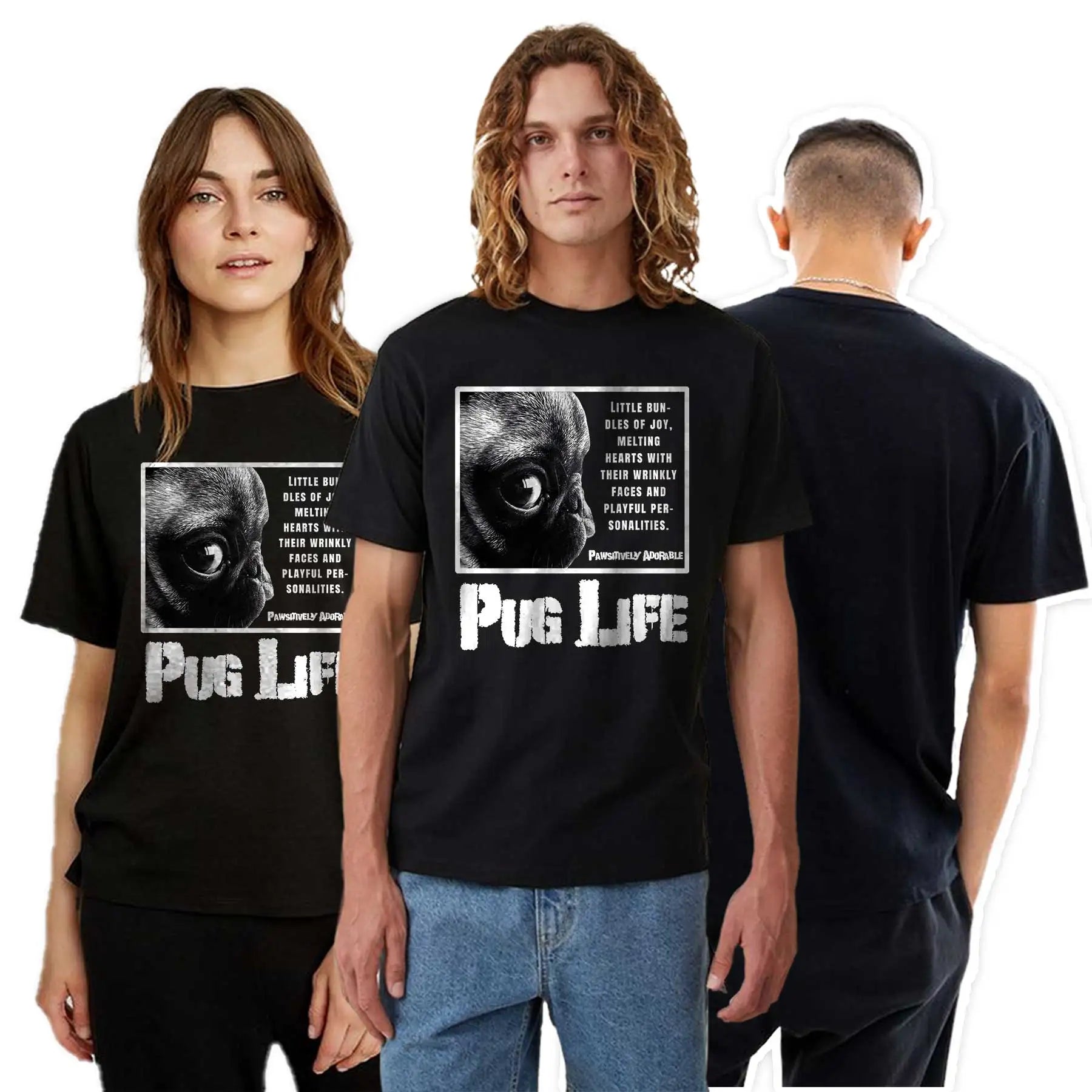 Lustiges T-Shirt aus Baumwolle mit großem Mops-Hunde-Print, großer lustiger Hund, Harajuku, schwarzes Grafik-T-Shirt, schwarzes T-Shirt mit neuartigem Design