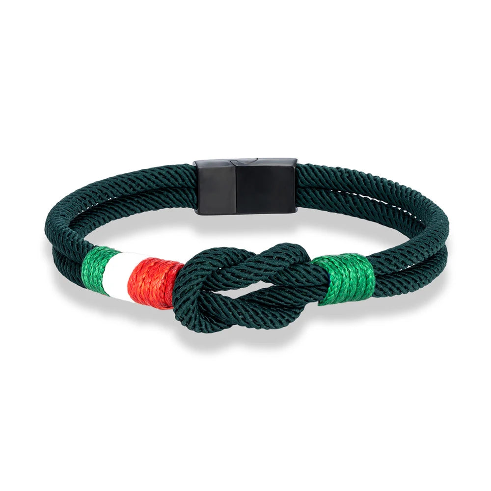 MKENDN Italy Mexico Flag Bracelet for Men Women Handmade Woven Rope with Black Stainless Steel Buckle Couple Jewelry Gifts