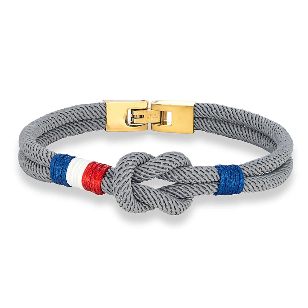 MKENDN Gold Plated Stainless Steel Square Knot Rope Bracelet Men Women Handmade Woven Double-Layer Design France USA Flag Gifts