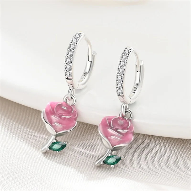 Classic Earrings For Women Girls 925 Silver Sparkling Four Leaf Clover Dragonfly Bees Double Hoop Earrings Luxury Party Jewelry