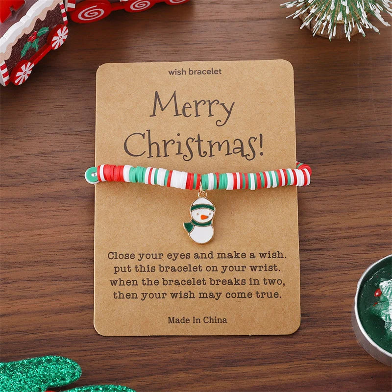 Christmas Bracelet For Women Santa Claus Christmas Tree Snowman Pendant Polymer Clay Bracelets Party Friendship Wish Card Gifts