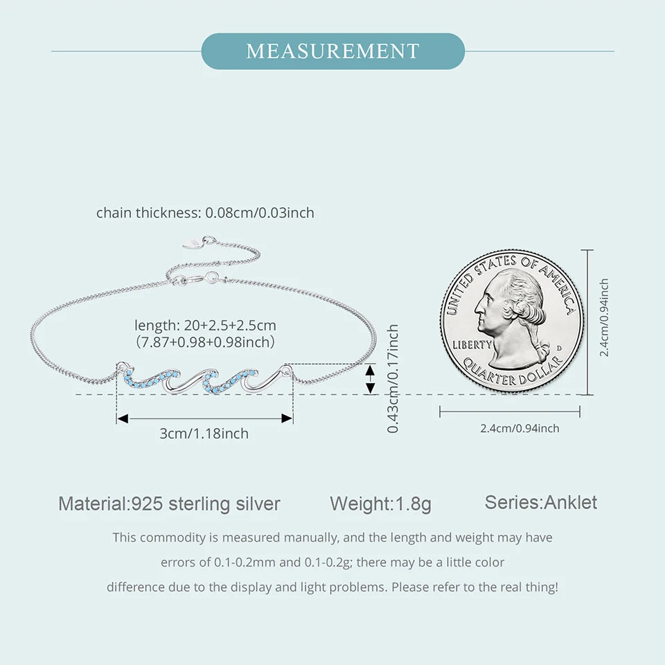 BAMOER 925 Sterling Silver Blue Sea Wave Charm Anklet for Women, Gold Plated Beach Jewelry Trendy Best Friend Gift