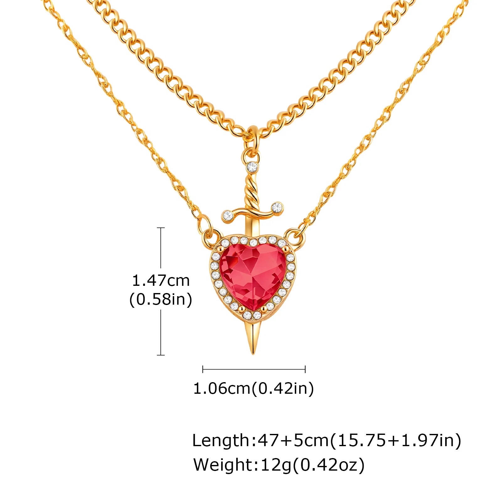 Vnox 2pcs Pendant Necklace For Women Men Zircon Heart And Sword Can Assemble Love Couple Gold Plated Choker Charm Jewelry Gifts
