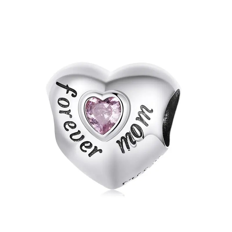 WOSTU 925 Sterling Silver Pink Love Heart Charms Bead Infinite Love Pendant Fit Bracelet Valentine Jewelry Mother's Day Gift