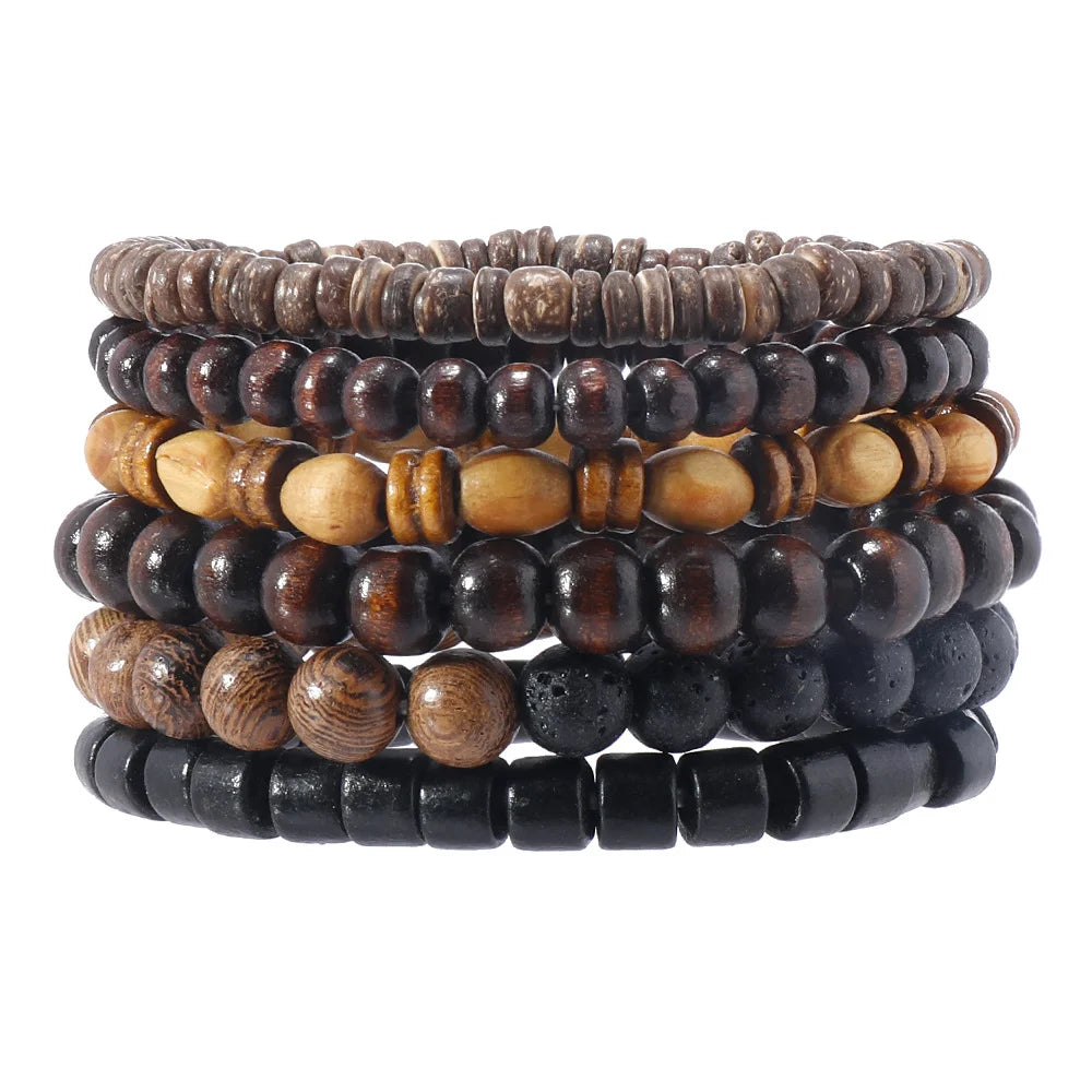 Wholesale Best-selling Multi-layer Buddha Bead Beaded Bracelets Men's Retro Style Multi-layer Elastic Thread Adjustable Wooden