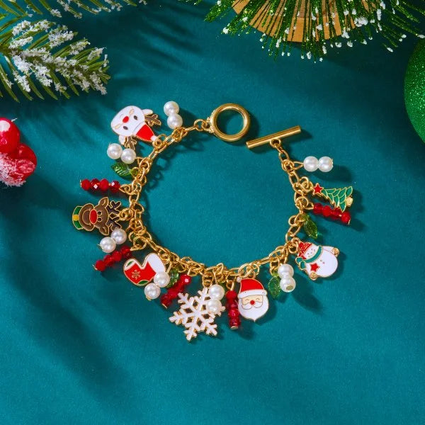 Bracelet de Noël ajustable pour femme, orné d'un pendentif Père Noël, bonhomme de neige, étoile et sapin, bijou de fête