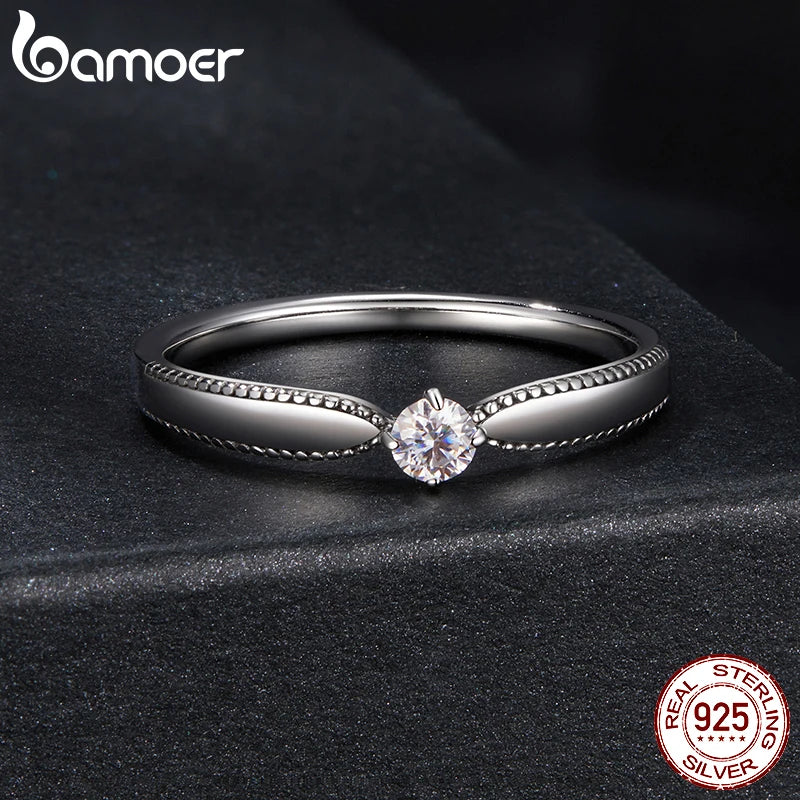 BAMOER 925 Sterling Silver Exquisite Moissanite Ring for Women Anniversary Statement Gift Fine Jewelry MSR062