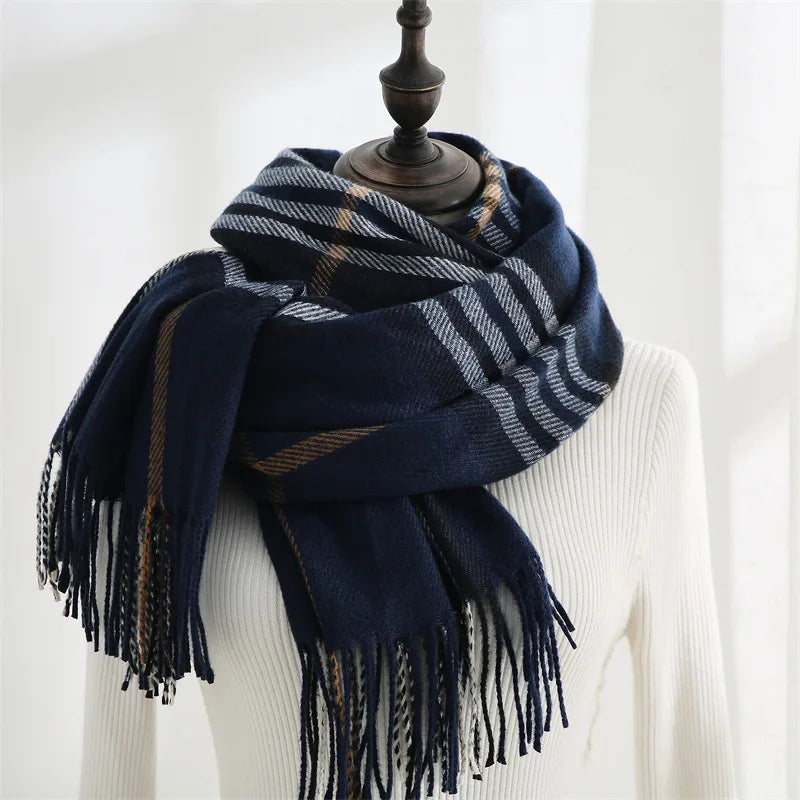 Autumn & Winter Imitation Cashmere Headscarf, New Korean - Japanese Sweet Style, Medium - Long Plaid, Warm Shawl & Scarf