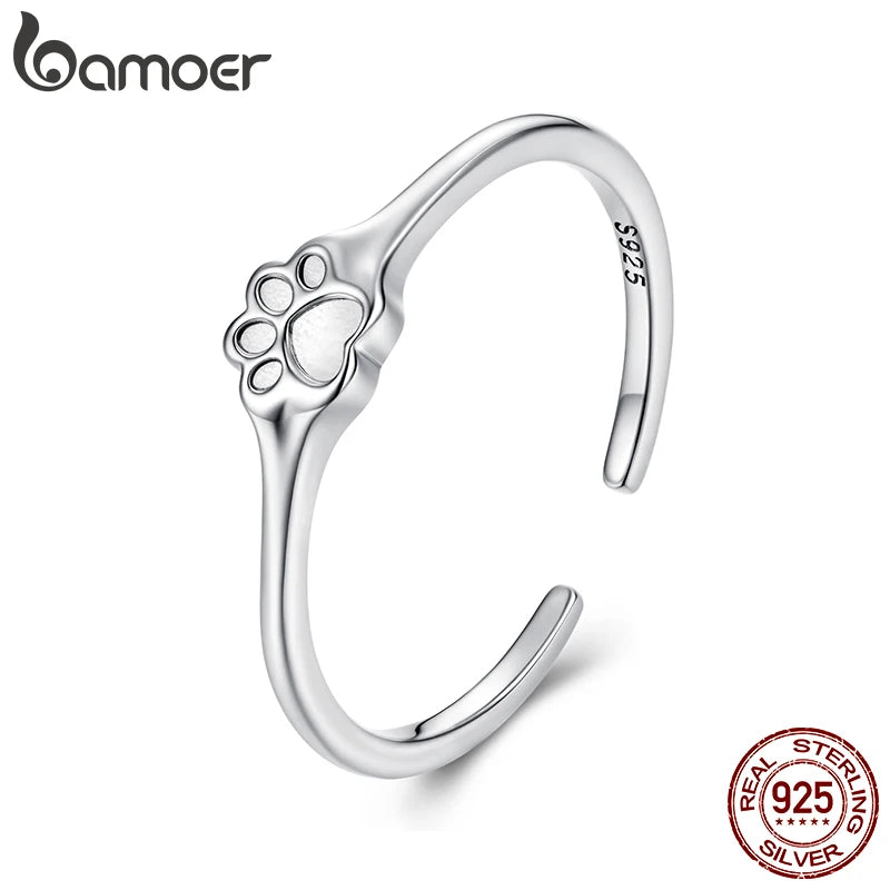 Bague BAMOER en argent massif 925, motif patte d'animal, pour femme ; bague minimaliste classique pour les amoureuses des animaux.