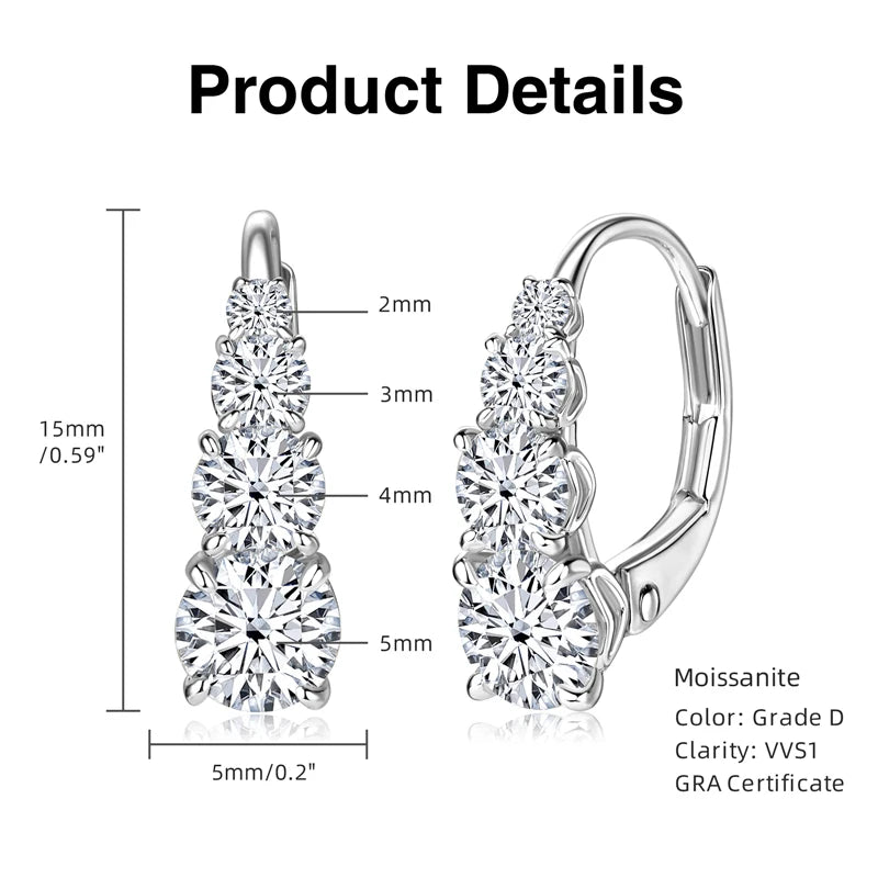 OXTAO D Color 4 stone Moissanite Hoop Stud Earrings Female Unique Gradient Size 925 Sterling Silver Luxury Wedding Jewelry Gift