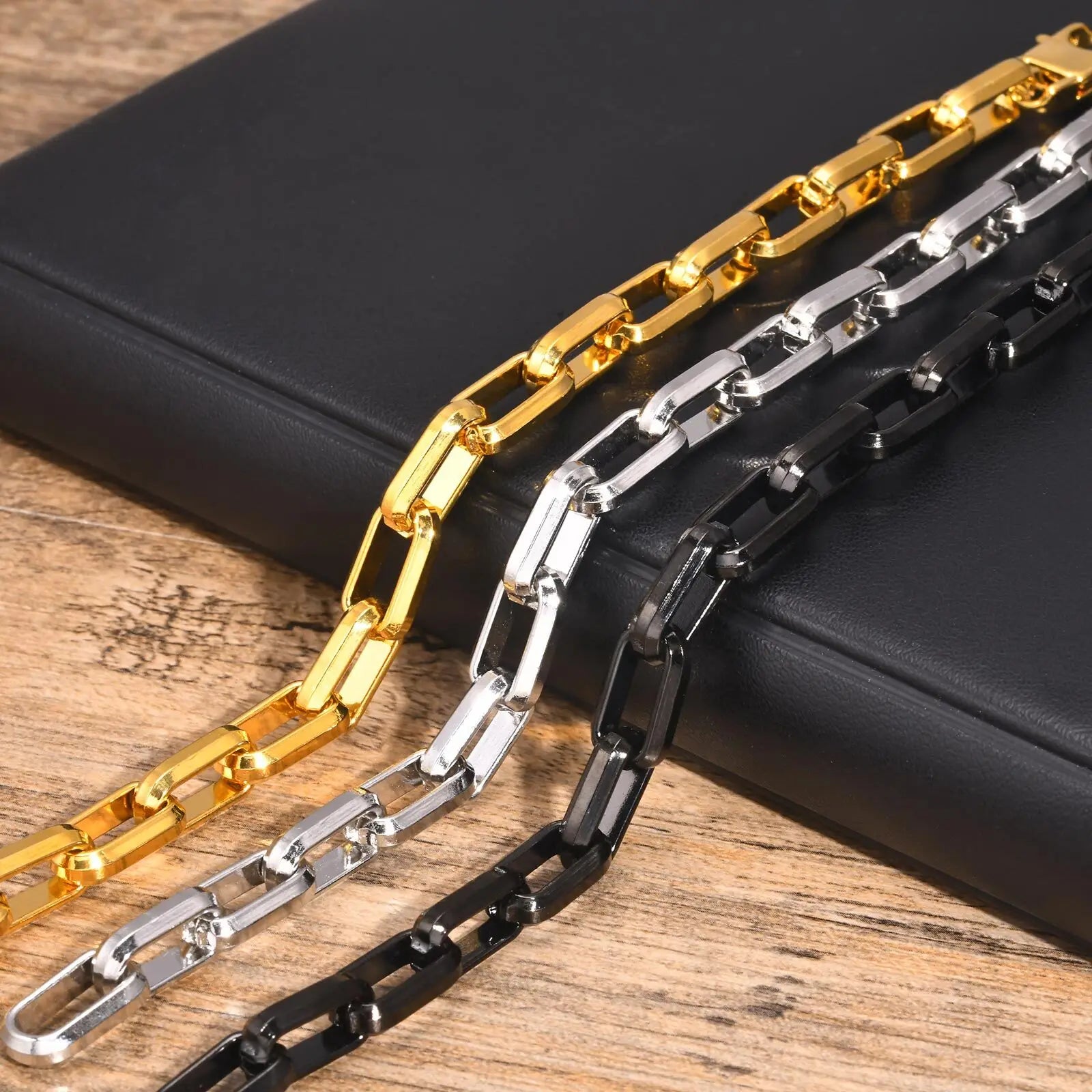 Vnox Punk Heavy Rectangular Link Chain Bracelets for Men Teens Boys, Vintage Oxidized Paperclip Chain Wristband, Chunky Jewelry - Madeinsea©