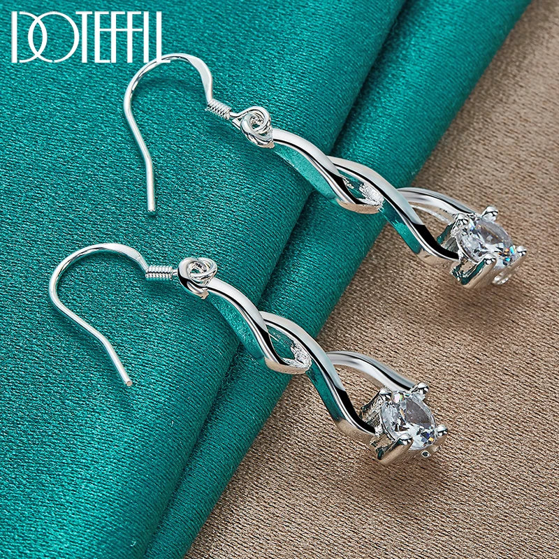 DOTEFFIL 925 Sterling Silver AAA Zircon Geometry Drop Earring For Woman Lady Wedding Engagement Party Fashion Jewelry