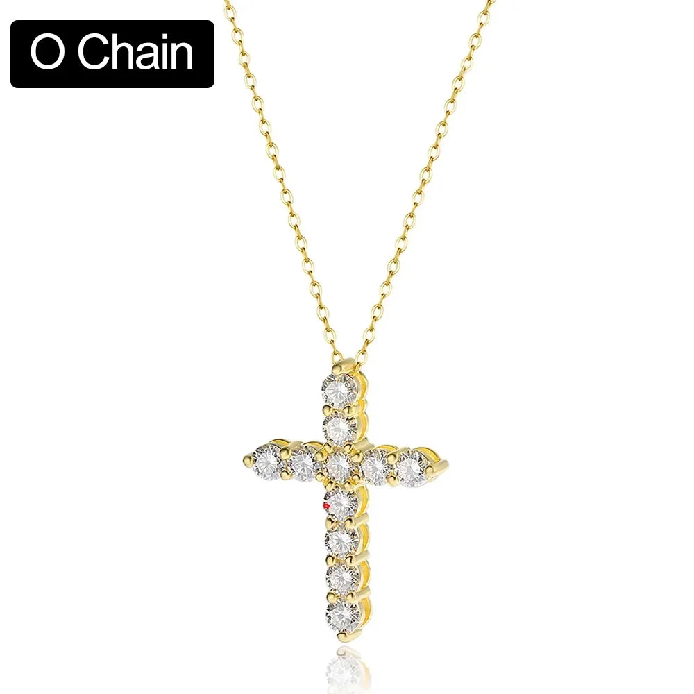 3mm 4mm 5mm Moissanite Cross Necklace GRA Certified S925 Silver Jesus Pendant Neck Chain for Women Engagement Bridal Fine Jewely - Madeinsea©